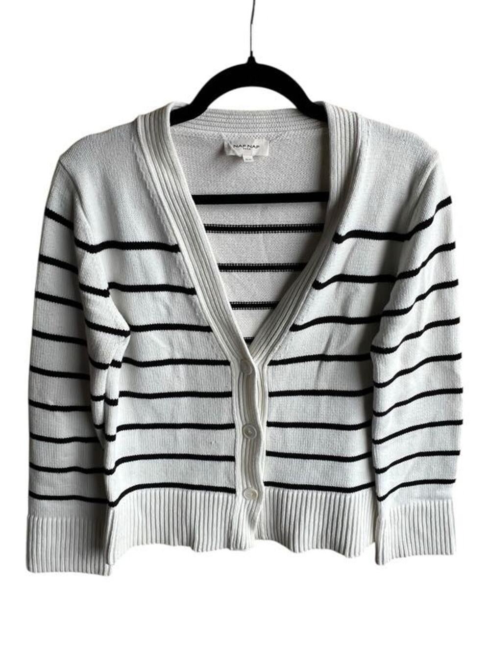 Naf Naf Paris Vintage Women's Cardigan Stripped White/Black Size XS